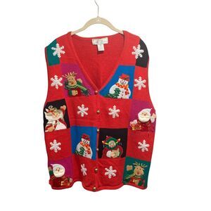 Lisa International Womens Red Vintage Ugly Christmas Sweater Vest 2X Holiday